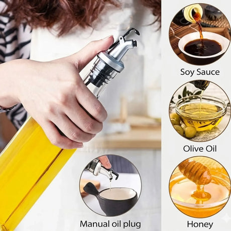 Transparent glass oil dispenser, 500ml, 4 pack, easy to clean.