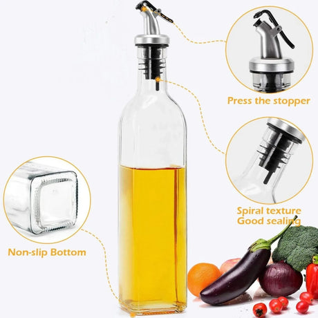 Transparent glass oil dispenser, 500ml, 4 pack, easy to clean.