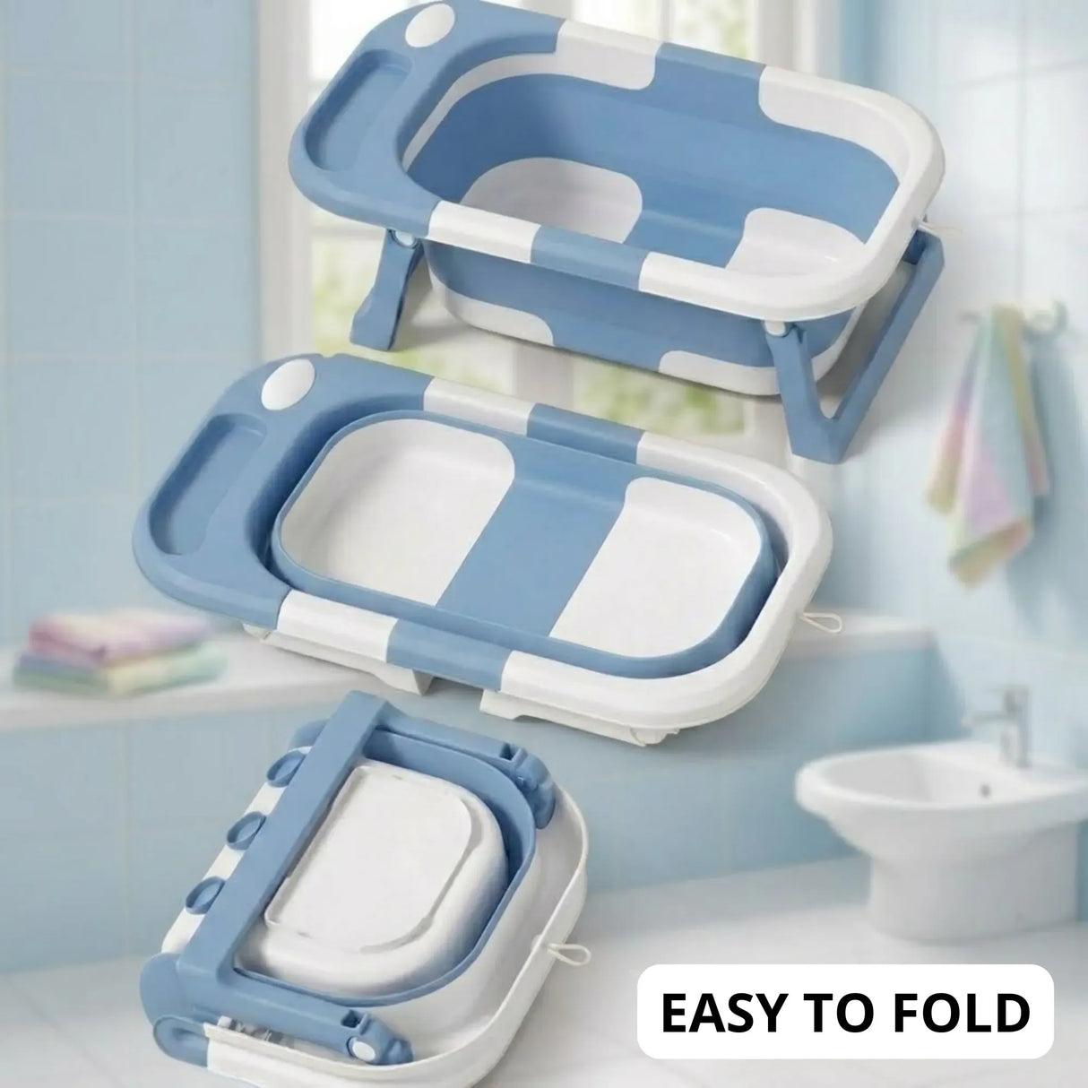 CARLA HOME Foldable Baby Bath Tub with Collapsible Toddler - Blue