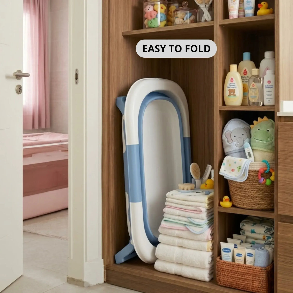 CARLA HOME Foldable Baby Bath Tub with Collapsible Toddler - Blue
