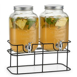 CARLA HOME 2 Pack Glass Drink Dispensers with Juice Pot Stand - 4L