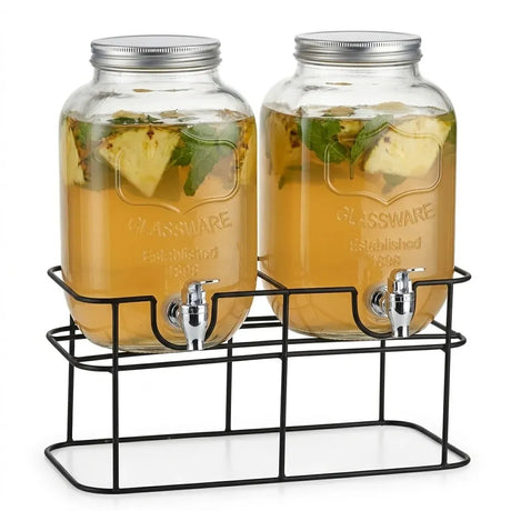 Glass drink dispensers, 4L, 2 pack, easy to clean.
