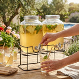 CARLA HOME 2 Pack Glass Drink Dispensers with Juice Pot Stand - 4L