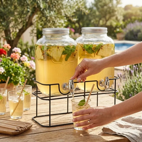 Glass drink dispensers, 4L, 2 pack, easy to clean.