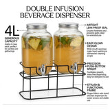 CARLA HOME 2 Pack Glass Drink Dispensers with Juice Pot Stand - 4L