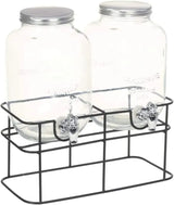 CARLA HOME 2 Pack Glass Drink Dispensers with Juice Pot Stand - 4L