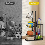 CARLA HOME Ball Storage Rack - 3-Tier Sports Organiser
