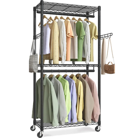 Portable rail garment rack, double size.