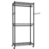 CARLA HOME Double Rail Garment Rack with Shelves - Rolling - Portable Wardrobe