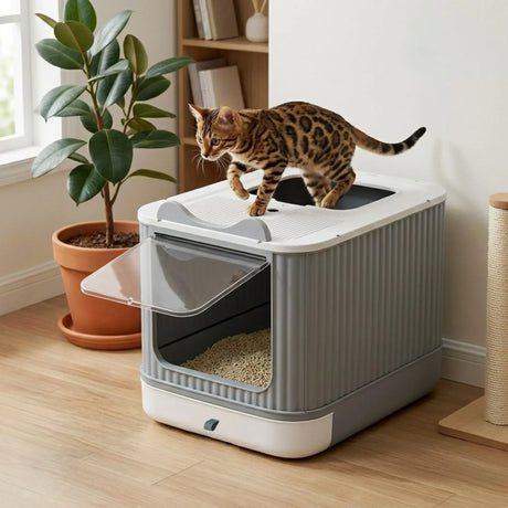Carla Home Enclosed Cat Litter Box Drawer Tray Large Scoop Drawer Design.