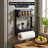 CARLA HOME Magnetic Refrigerator Spice Rack - 2 Tier Fridge Organiser - Black
