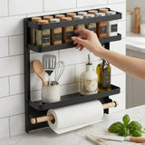 CARLA HOME Magnetic Refrigerator Spice Rack - 2 Tier Fridge Organiser - Black
