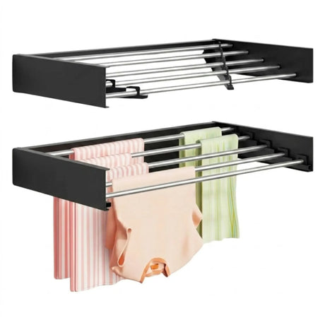 Carla Home Wall Mounted Clothes Drying Rack Foldable Balcony Folding Clothes Black.