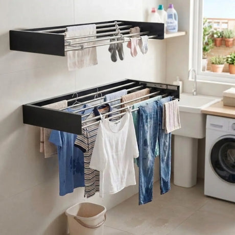 Carla Home Wall Mounted Clothes Drying Rack Foldable Balcony Folding Clothes Black.