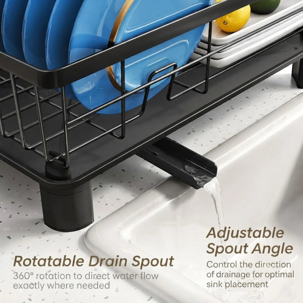 CARLA HOME Dish Drying Rack with Drainboard & Utensil Holder for Kitchen (Black)