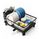 CARLA HOME Dish Drying Rack with Drainboard & Utensil Holder for Kitchen (Black)