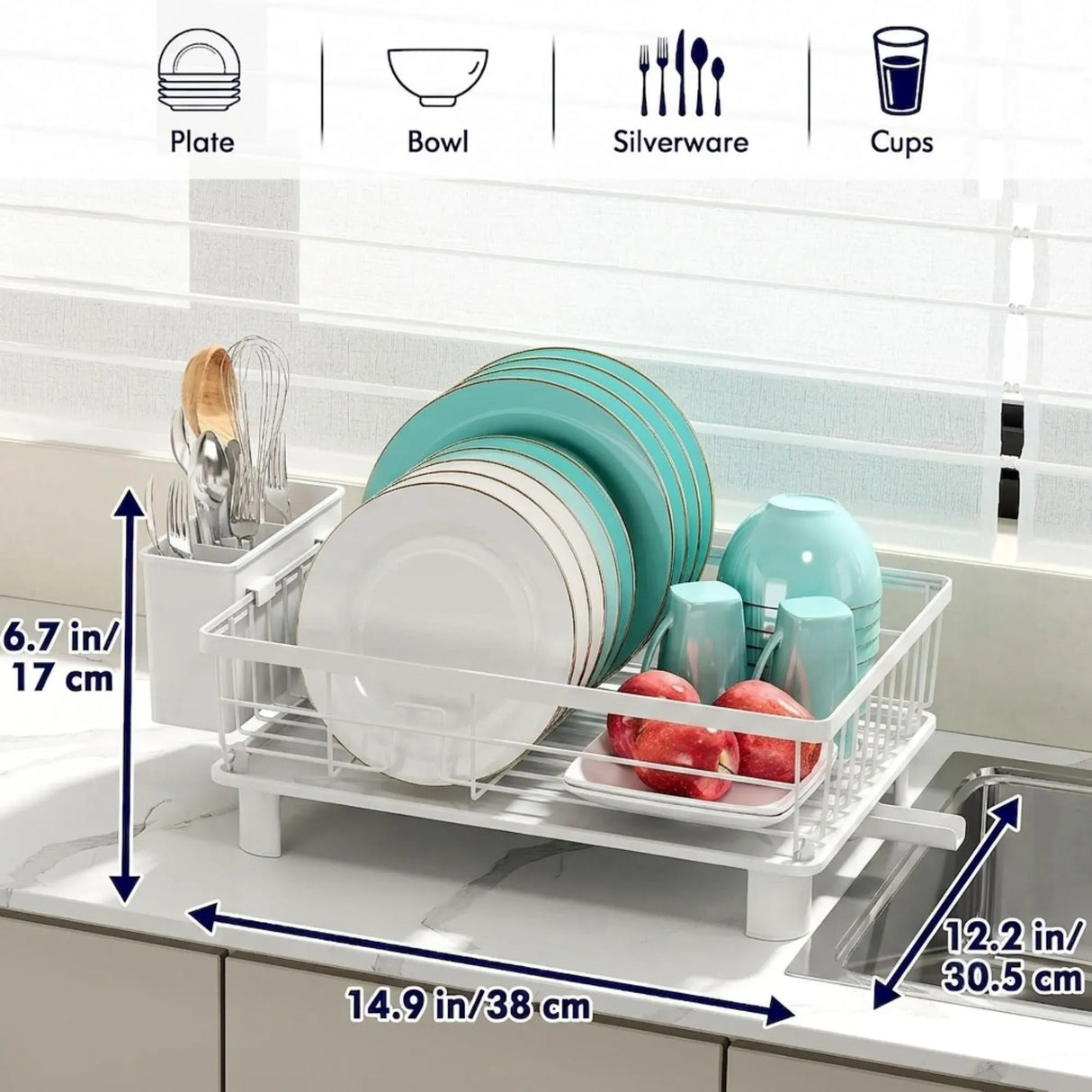 CARLA HOME Dish Drying Rack with Drainboard & Utensil Holder for Kitchen (White)