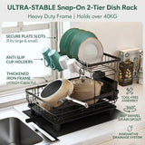 CARLA HOME 2 tier Dish Drying Rack with Drainboard & Utensil Holder for Kitchen (Black)