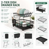 CARLA HOME 2 tier Dish Drying Rack with Drainboard & Utensil Holder for Kitchen (Black)