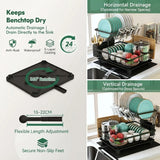CARLA HOME 2 tier Dish Drying Rack with Drainboard & Utensil Holder for Kitchen (Black)