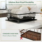 CARLA HOME 2 tier Dish Drying Rack with Drainboard & Utensil Holder for Kitchen (Black)