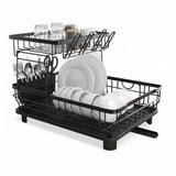 CARLA HOME 2 tier Dish Drying Rack with Drainboard & Utensil Holder for Kitchen (Black)