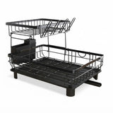 CARLA HOME 2 tier Dish Drying Rack with Drainboard & Utensil Holder for Kitchen (Black)