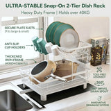 CARLA HOME 2 tier Dish Drying Rack with Drainboard & Utensil Holder for Kitchen (White)