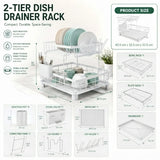 CARLA HOME 2 tier Dish Drying Rack with Drainboard & Utensil Holder for Kitchen (White)