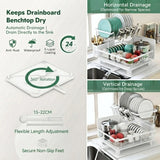 CARLA HOME 2 tier Dish Drying Rack with Drainboard & Utensil Holder for Kitchen (White)