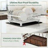 CARLA HOME 2 tier Dish Drying Rack with Drainboard & Utensil Holder for Kitchen (White)
