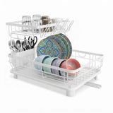 CARLA HOME 2 tier Dish Drying Rack with Drainboard & Utensil Holder for Kitchen (White)