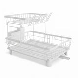 CARLA HOME 2 tier Dish Drying Rack with Drainboard & Utensil Holder for Kitchen (White)