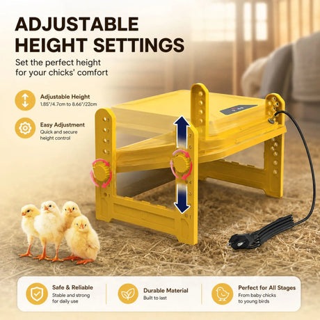 Yellow adjustable farm equipment, height adjustable.