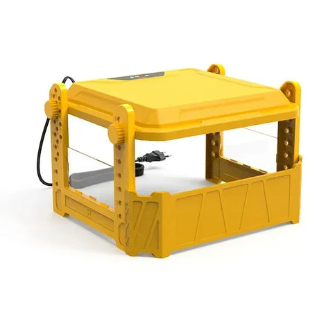 Yellow adjustable farm equipment, height adjustable.