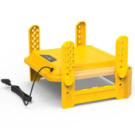 Yellow adjustable farm equipment, height adjustable.