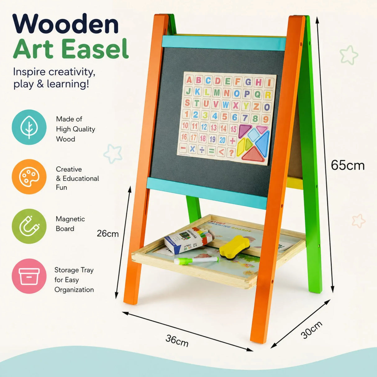 CARLA HOME Kids Art Easel, Double-Sided Chalkboard Whiteboard, Multicolour