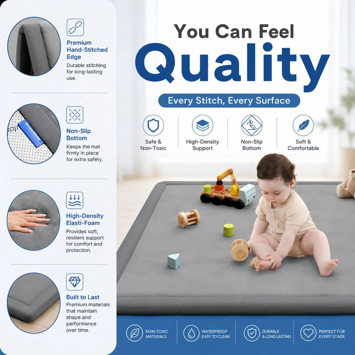 CARLA HOME Baby Play Mat 100x150cm, Thick Foam Crawling Mat, Infants, Grey