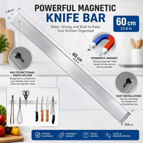 Stainless steel magnetic wall rack, 60cm.
