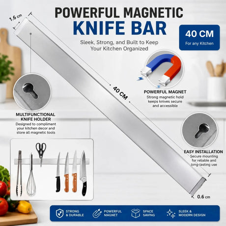 Stainless steel magnetic wall rack, 40cm.