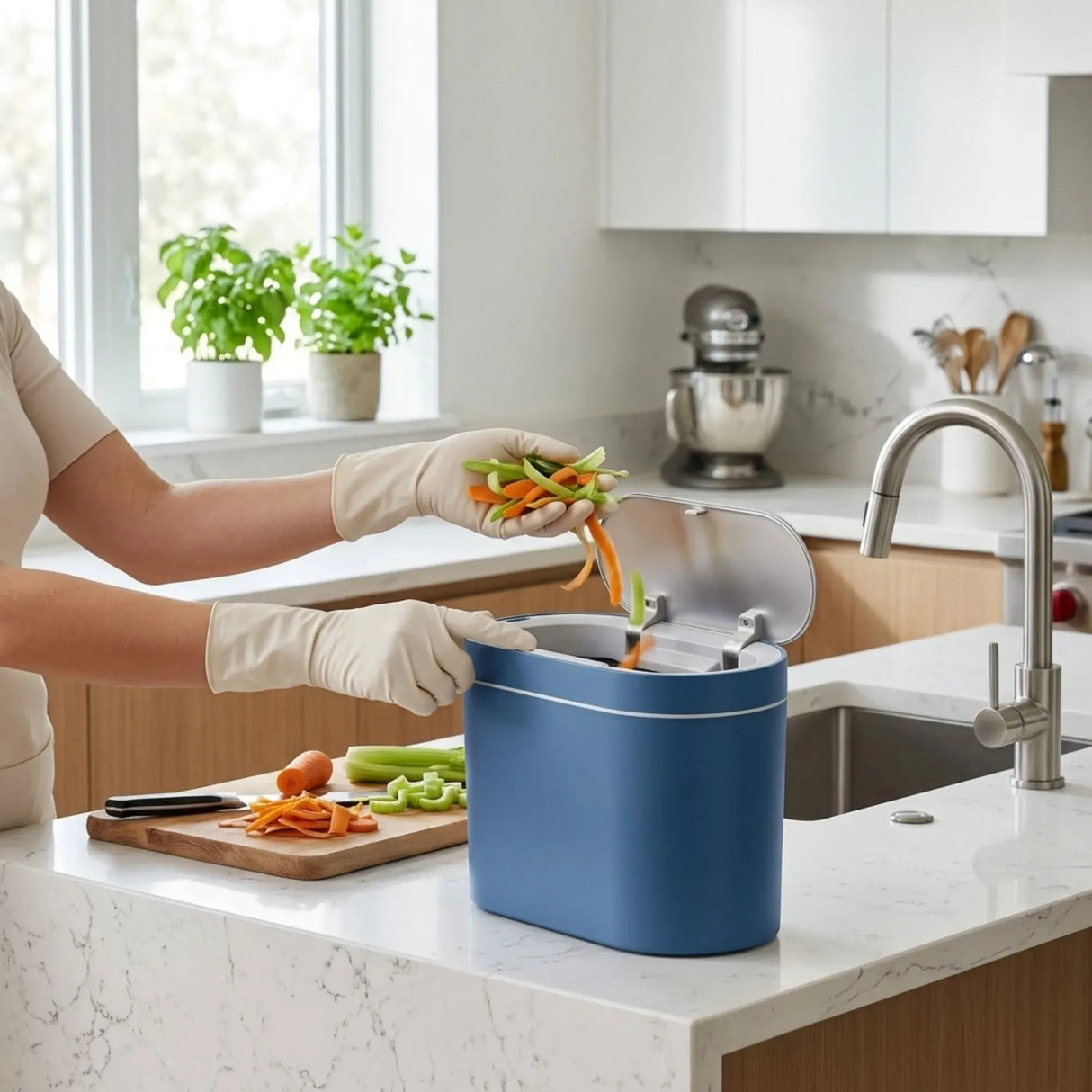 CARLA HOME 7L Automatic Trash Bin with Lid, Motion Sensor Garbage Can Blue