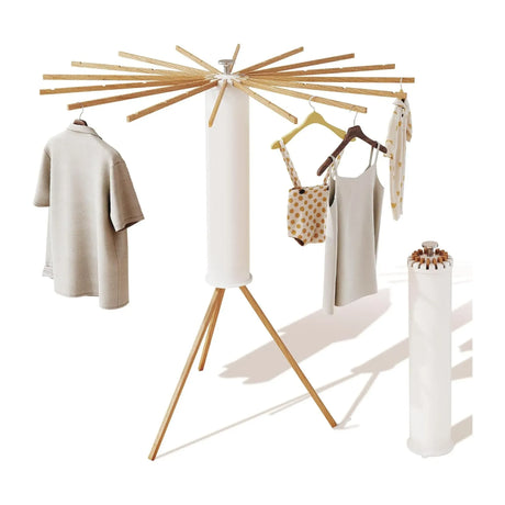 Wooden foldable clothes drying rack.