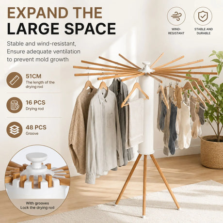 Wooden foldable clothes drying rack.