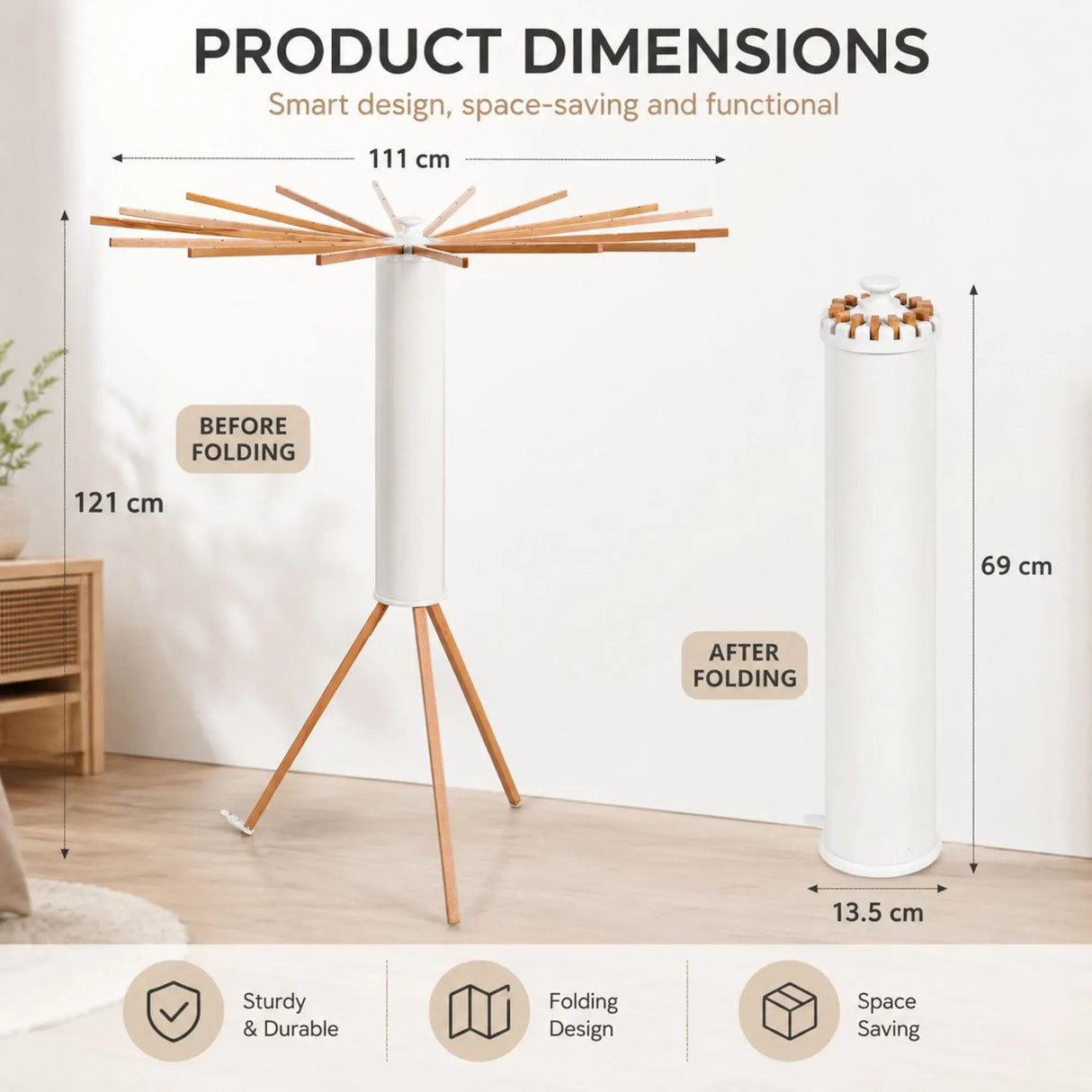 CARLA HOME Tripod Clothes Drying Rack, 16 Rod Foldable, Wooden Poles