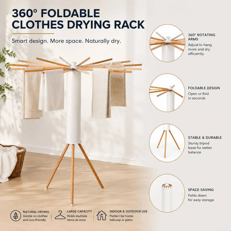 Wooden foldable clothes drying rack.