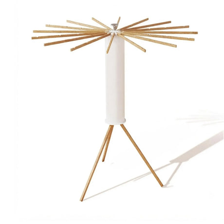 Wooden foldable clothes drying rack.