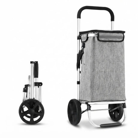 Grey aluminium foldable cart, 45L, folds flat.