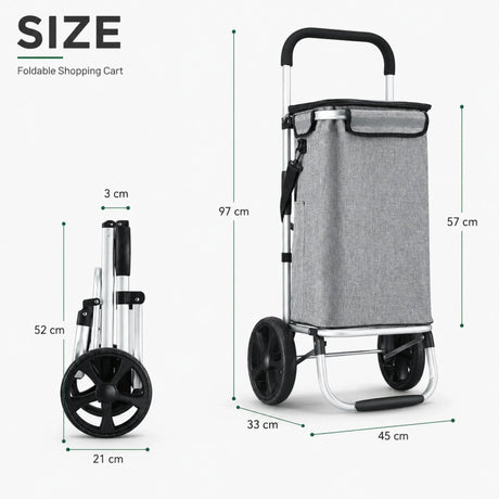 Grey aluminium foldable cart, 45L, folds flat.