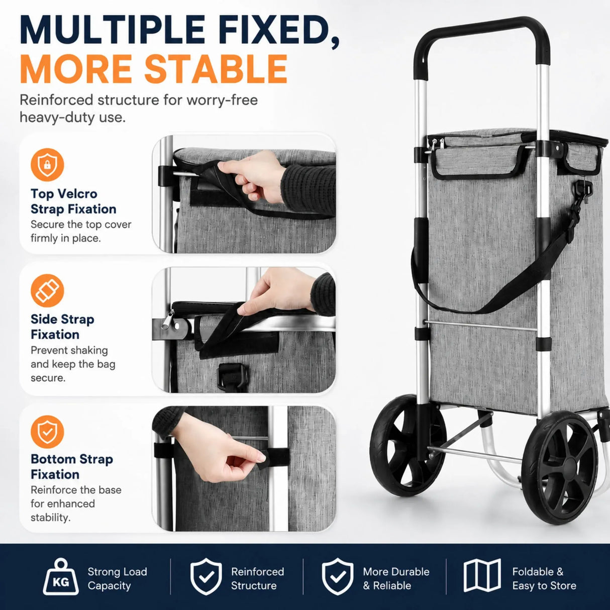 CARLA HOME Foldable Shopping Trolley, Aluminium Cart, 45L, Waterproof, Grey