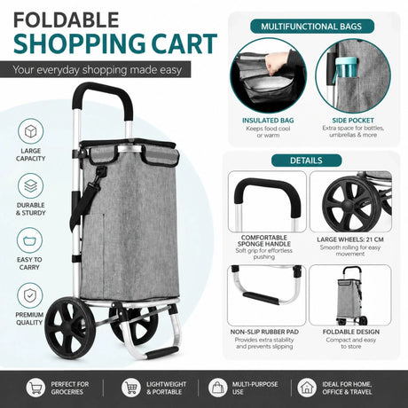 Grey aluminium foldable cart, 45L, folds flat.